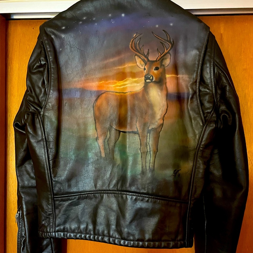 One Of A Kind Hand-painted Deer Leather Jacket